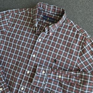 Ralph Lauren Shirt Men's Size 15.5 Medium Festive Red Plaid Button Down